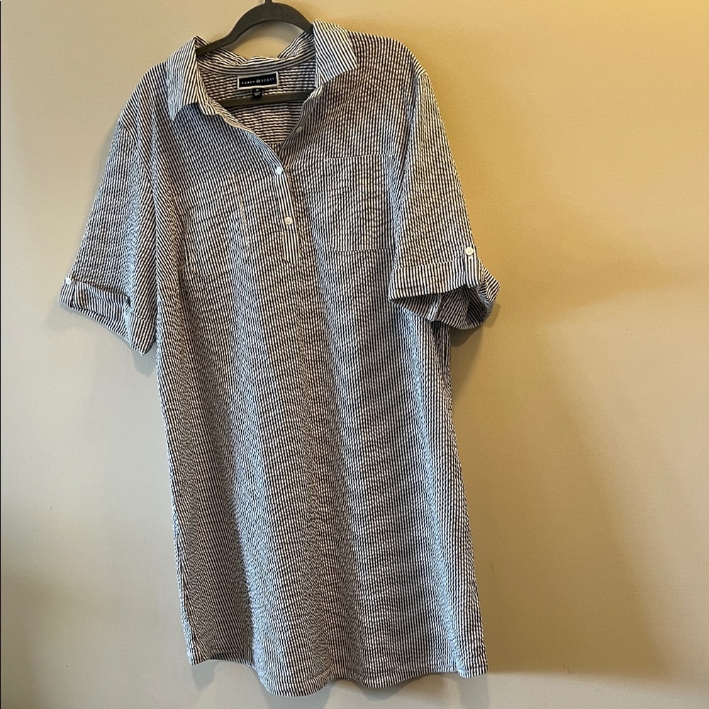 Karen Scott Blue and White Striped Dress Size 2 X seersucker
